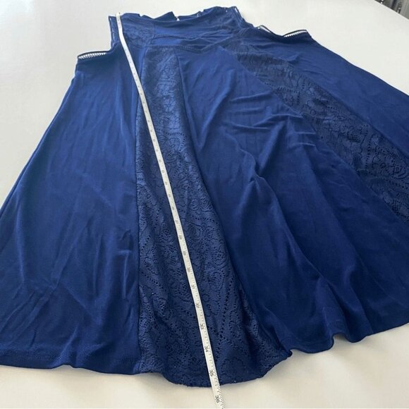 Signature Studio Swing Dress Navy Blue Lace Panels Keyhole Back Sleeveless Sz XL - Picture 7 of 8